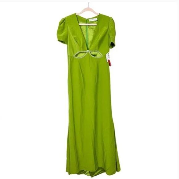 MAC DUGGAL Dress Size 8 Evening Gown NEW Green Apple Plunge Neck Puff Sleeve - Picture 3 of 7